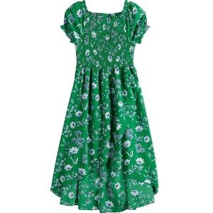Knit Works Green Floral Smocked Off Shoulder Dress Girls Size 14 Summer